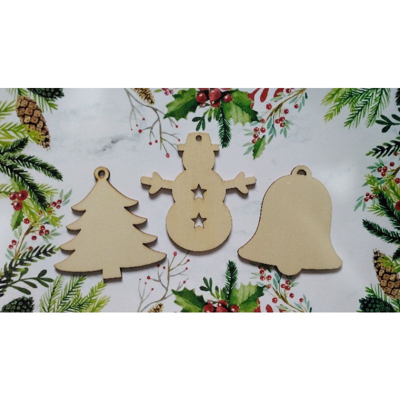 Wooden christmas hang tag natal kayu 5 pcs