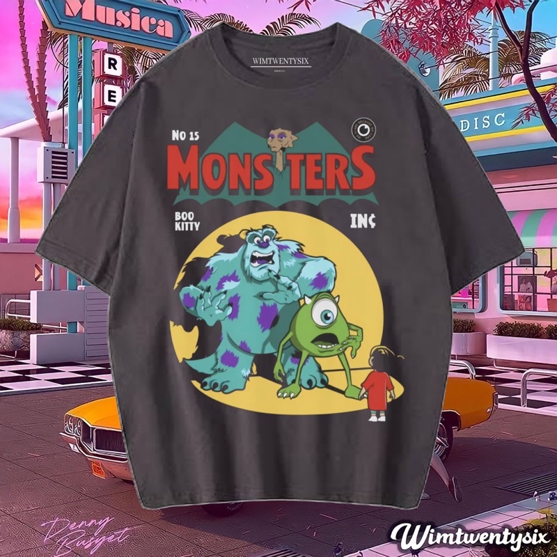 KAOS OVERSIZE MONSTERS INC PIXAR VINTAGE TEE ( OVERSIZE DARK GREY T-SHIRT)