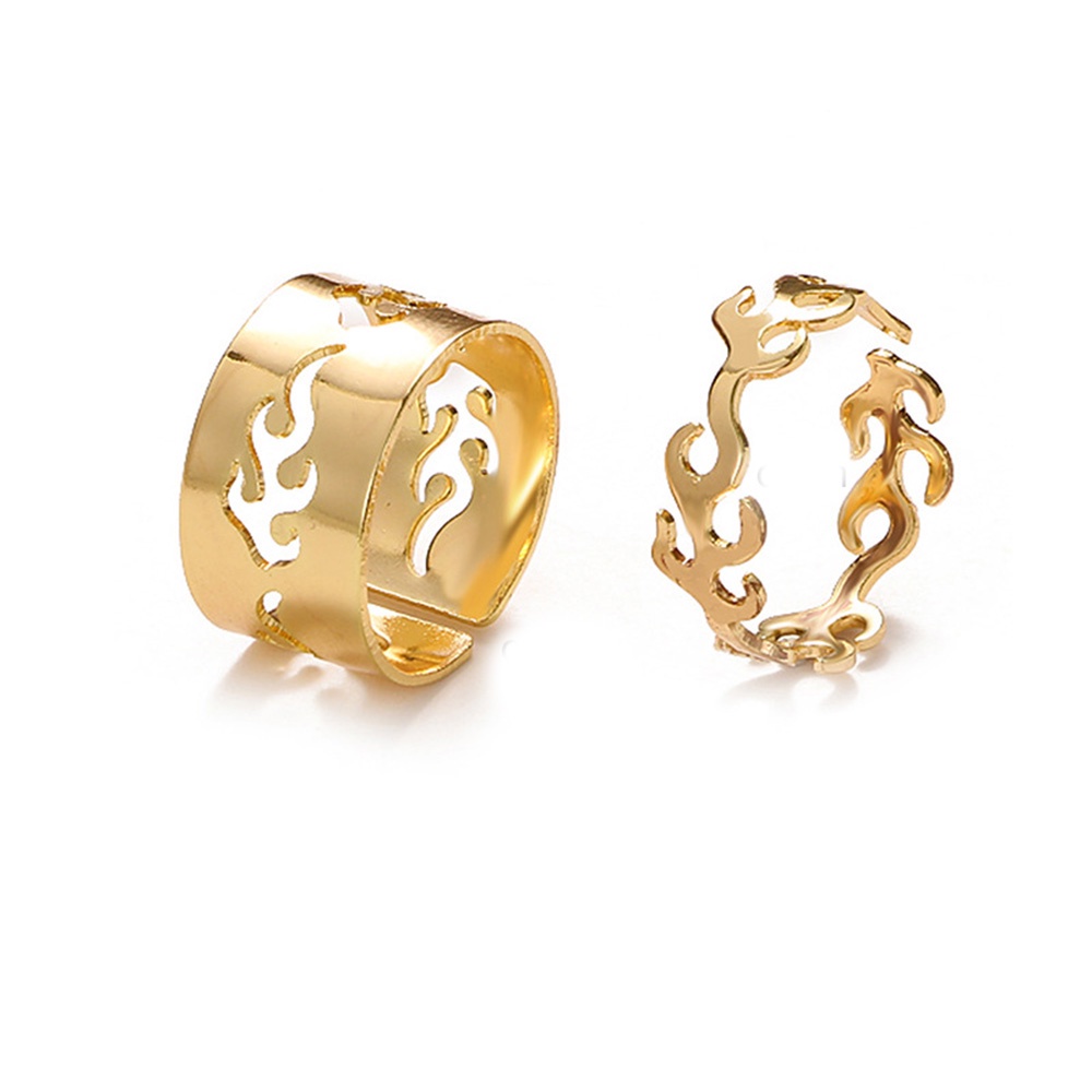 2pcs / Set Cincin Model Terbuka Bahan Metal Warna Gold / Silver Adjustable Untuk Wanita