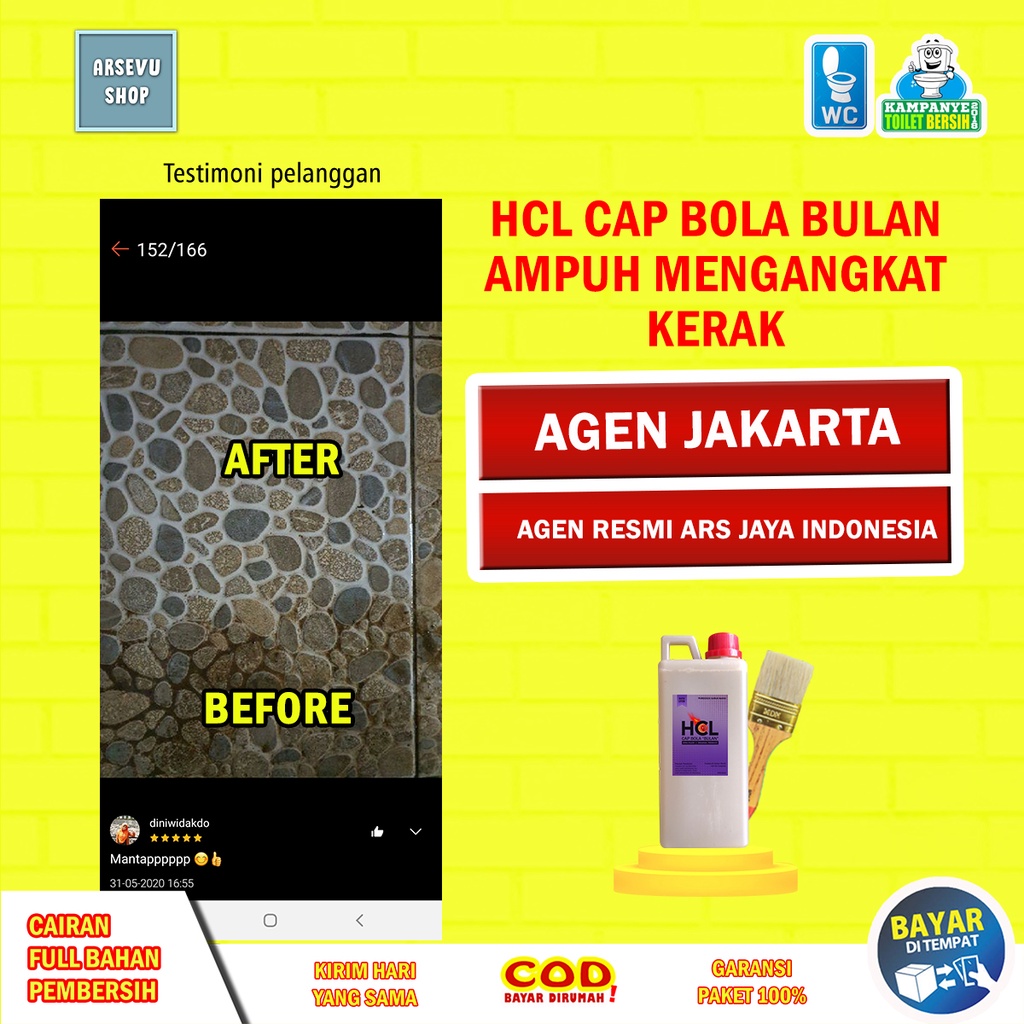 Hcl CAP BOLA 1 Liter Cairan Pembersih Kerak Keramik Kamar Mandi Porselen Wc Jakarta