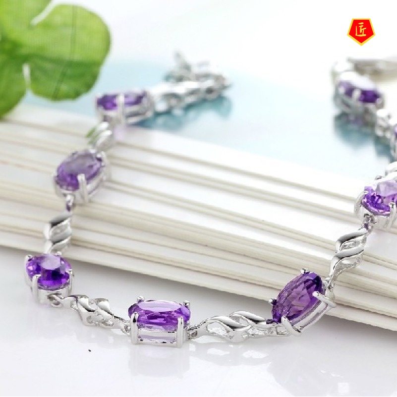 [Ready Stock]Women's Amethyst Silver Bracelet Simple and Elegant