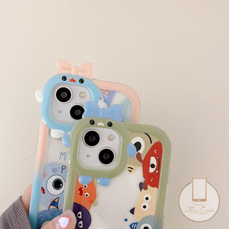 Case Kartun Lucu VIVO Y15s Y35 Y22 Y21 Y12 Y15A Y12i Y16 Y20 Y55 Y75 Y15 Y33S Y02s V25E Y20s Y11 V23 V23E Y17 Y30 Y31 Y20i Y91C Y91 Y51 Y53s 3D Busur Monster Kecil Lensa Soft Case