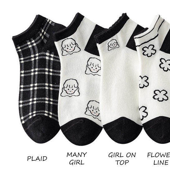 MURMURE.ID | KAOS KAKI MOTIF KARAKTER CUTE IMPORT KAOS KAKI WANITA PENDEK MOTIF SEMATA KAKI FASHION IMPORT-BLACK-PLAID