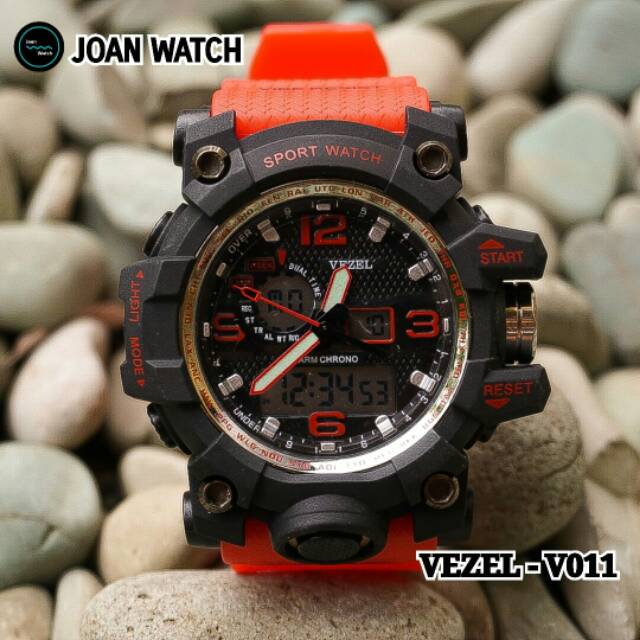 VEZEL - V011 - JAM TANGAN DIGITAL ANALOG -RESIN BLACK/RED