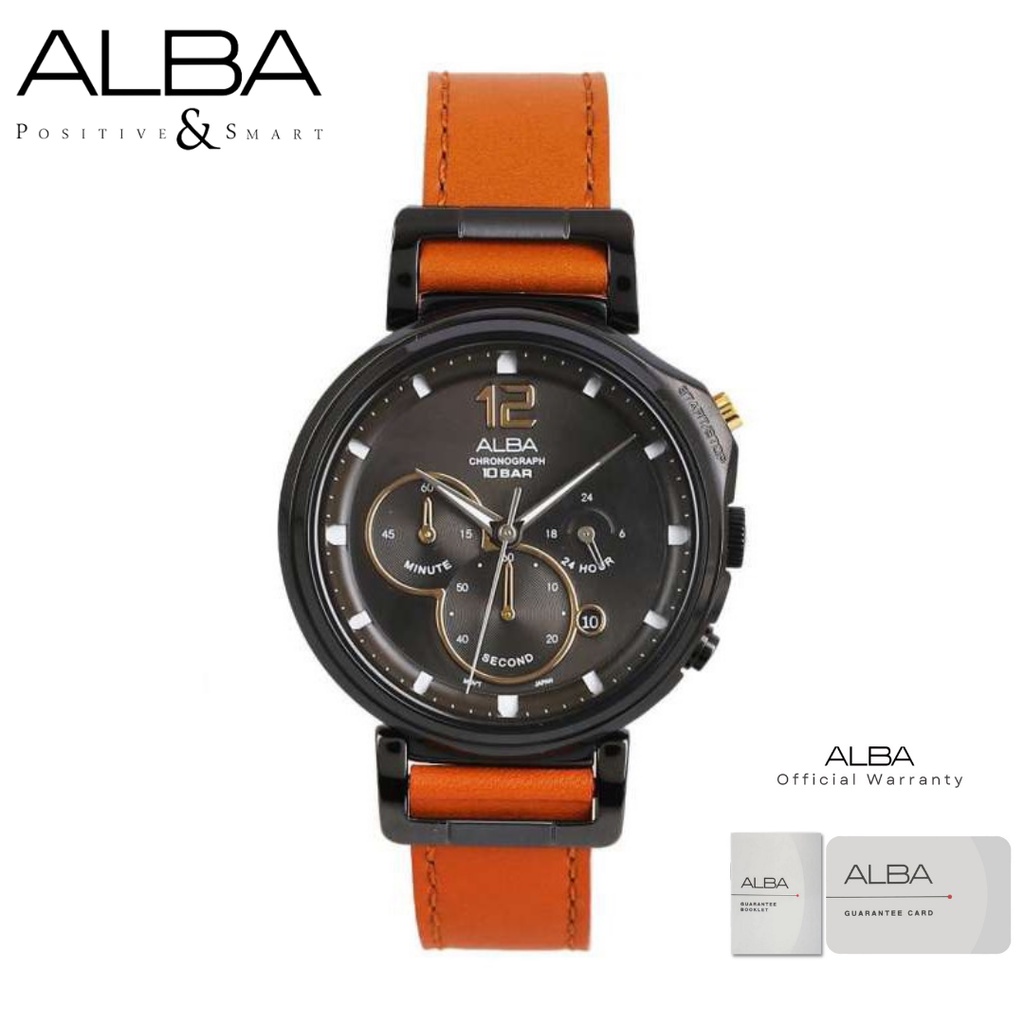 Alba Pria AT3D69 Jam Tangan Pria Alba SIGNA AT3D69X1 Chronograph Leather Strap