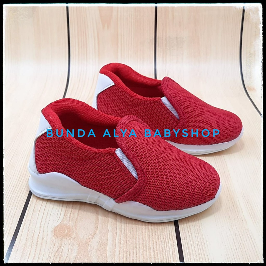 Sepatu Anak Laki Laki 2 3 Tahun Sport MERAH Sepatu Anak Cowok Cewek Sport Slip ON Alas Karet Anti Licin  Size 22 - 35