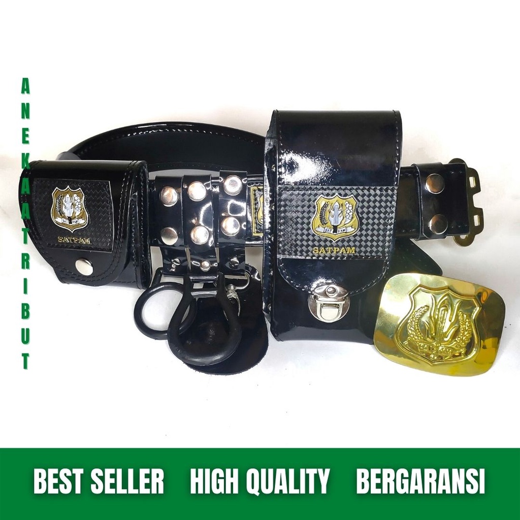 Kopel Satpam Security Sabuk Satpam Security Lengkap Fullset Kulit Sintetis Hitam Kilap Logo Satpam