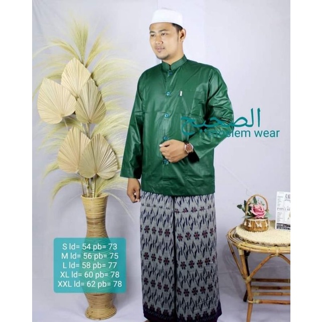 GROSIR Baju Koko As Shahih Polos Lengan Panjang Saku Samping Bahan Mengkilap Kokoh Haibah Habaib Habib Ammu Original Collection Pria Dewasa Terbaru Taqwa Kazimi El rumi Al mia Murah Putih Hitam Atasan Muslim Pria Fasion Pakaian Muslim Pria Tangan Panjang-Hijau Botol