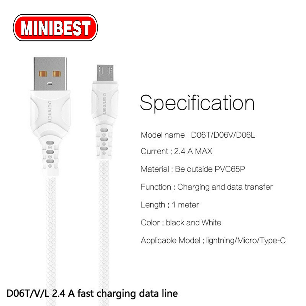 [MB] Kabel Data USB 2.4 D06V Cable with Male to USB Lightning, USB Data and Charger to USB Male