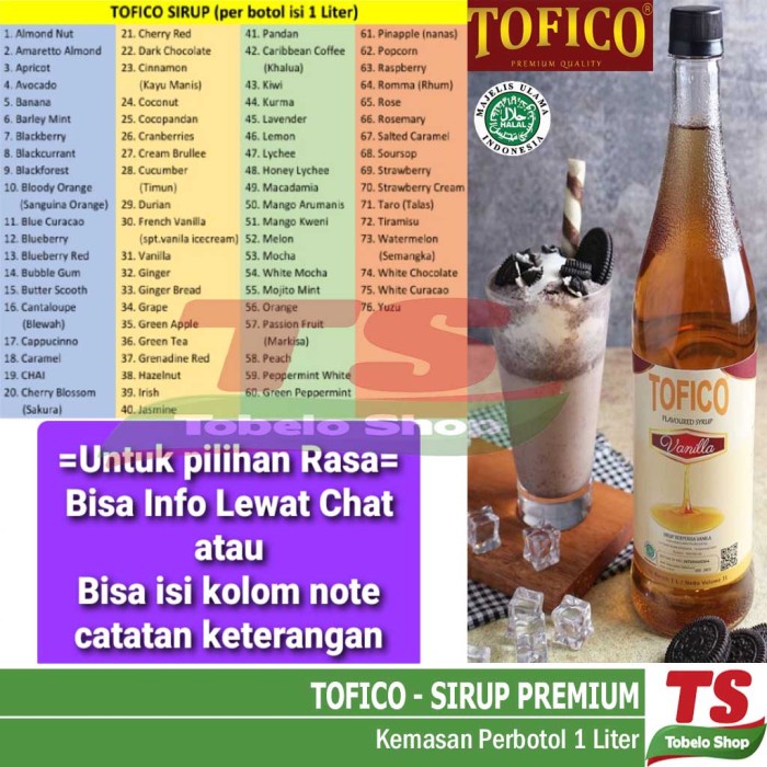 

(BISA COD) Sirup Tofico / Syrup Tofico Botol Refill 1000ml berbagai rasa - Sirup Btl Tingi