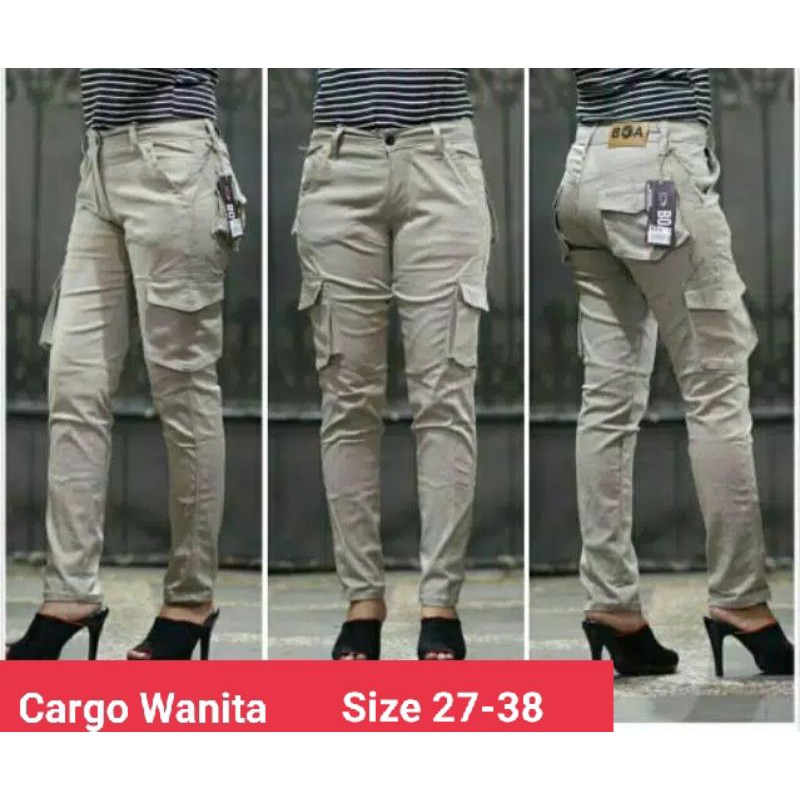 CELANA CARGO WANITA PANJANG KATUN STRETCH MELAR WARNA PREMIUM