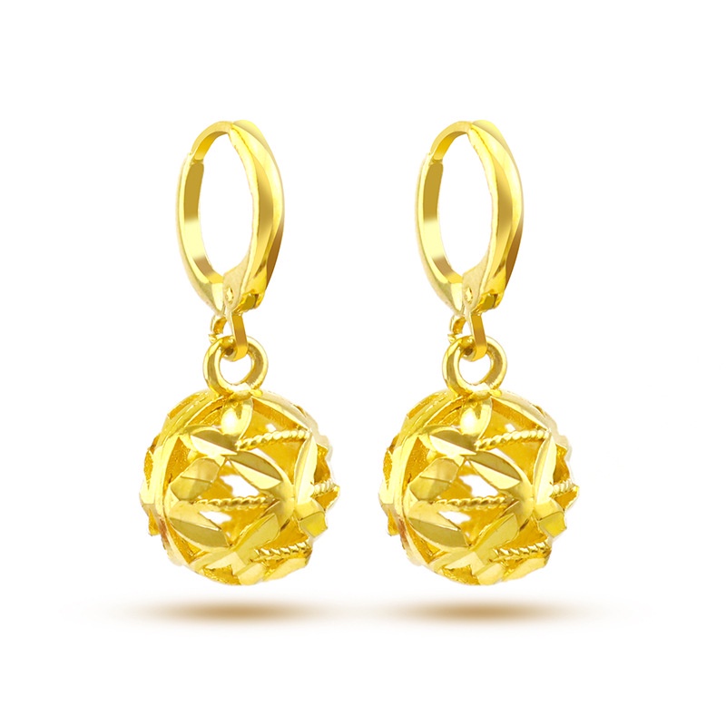 Anting Desain Bunga Hydrangea Hollow Emas Asli Kadar 375Gaya Korea Untuk Wanita