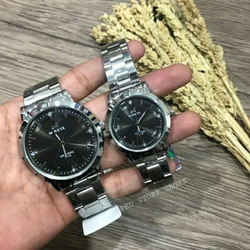 JAM MIRETE ORIGINAL COUPLE ANTI AIR RANTAI GARANSI ORIGINAL FASHION PRIA WANITA ELEGAN KUARSA JAM IMPORT TERBARU (Bisa Satuan) JAM tangan Cowok Anti AIR_JAM tangan Cewek Anti Air COUPLE/SEPASANG  JAM TANGAN MIRETE ORIGINAL STRAP RANTAI ANTI KARAT BAJA