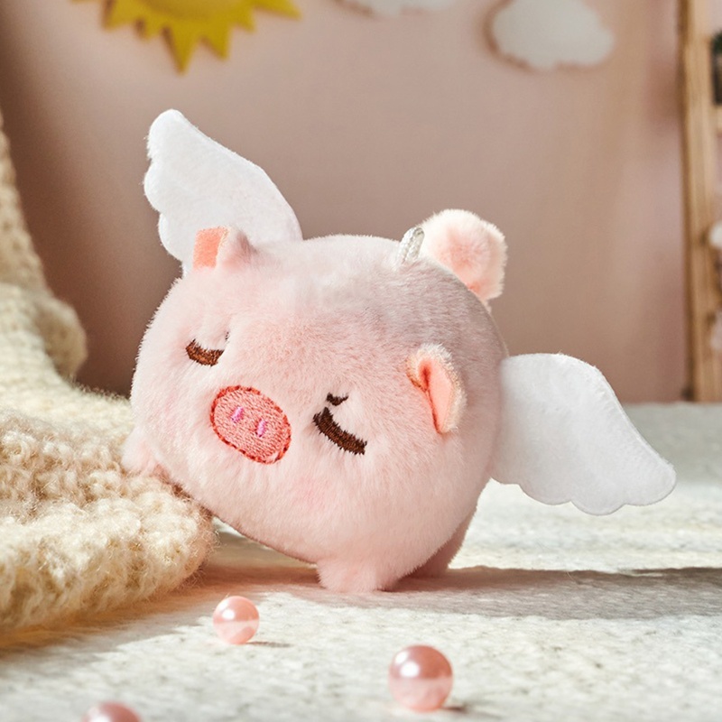 Mary Flying Piggy Plush Keyring Handbag Untuk Gantungan Kunci Liontin Ekor Wiggly Fuzzy Pig Wanita Ransel Handbag Decor Cewek F