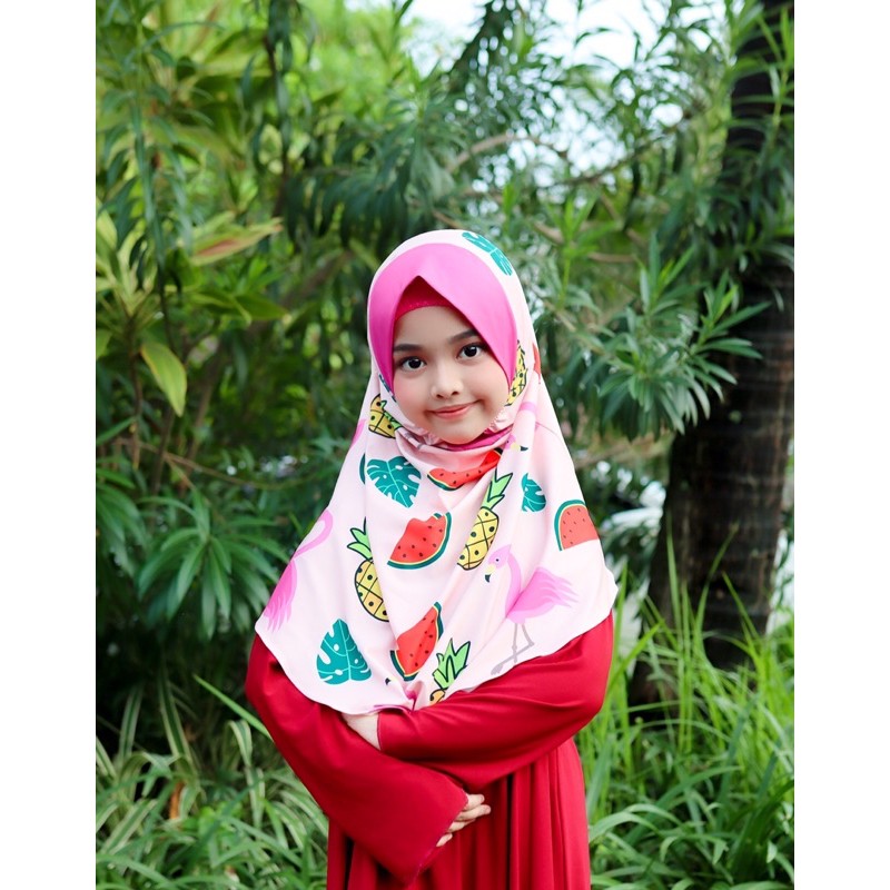 BERGO HIJAB INSTANT ANAK MOTIF FLAMINGGO PINK / HIJAB INSTANT ANAK / JILBAB ANAK LUCU KARAKTER