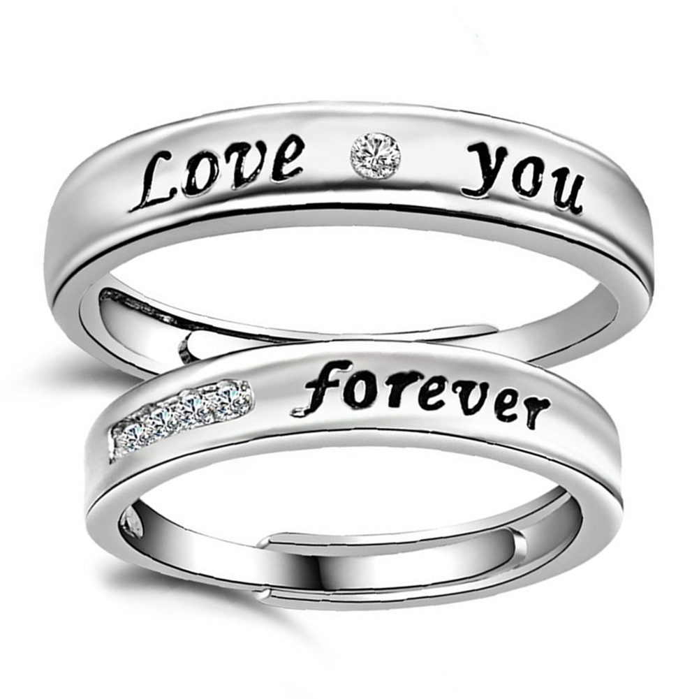 Hu Hu Hu Hu Hu Alat Bantu Pasang Kacamata♡ Set Cincin Berlian Imitasi Motif Love You Forever Untuk Pasangan