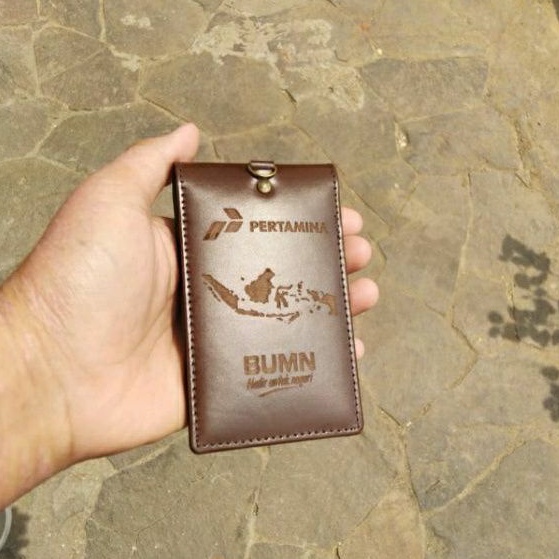 ID Card/ tag holder tali/ Keplek/nametag/lanyard PERTAMINA (kulit asli free tali kulit asli juga)