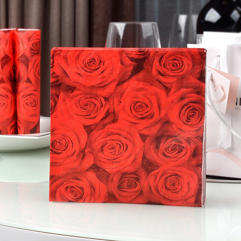 20pcs/set Red Rose Paper Napkins Festive &amp; Party Supplies Tissue Serviette