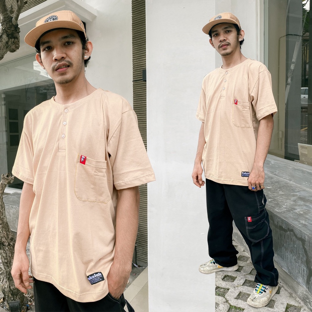 Fakelab Tshirt Koko Semua Warna / Baju Muslim Kaos Kerah Sanghai / Hitam Hijau Biru Putih Coklat Khaki-3