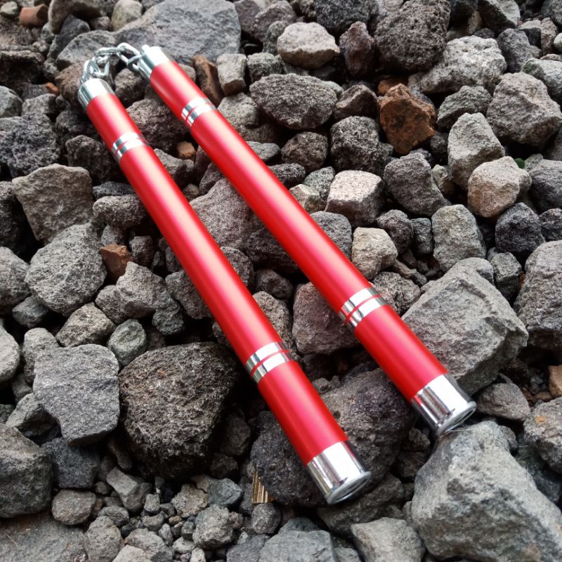 Nunchaku aluminium merah metalik rantai freestyle