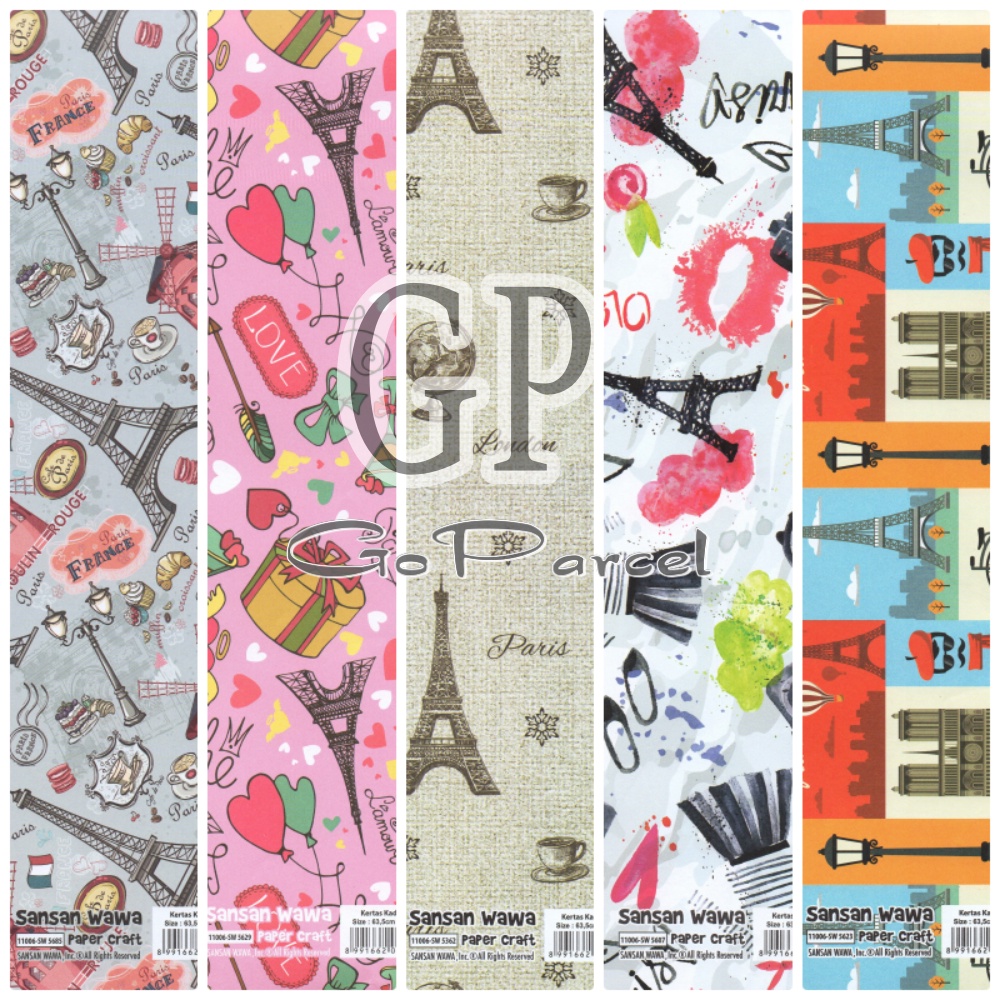 

( 5 Lembar ) PARIS SANWA - KERTAS KADO SANSAN WAWA MENARA EIFFEL - GIFT WRAPPING PAPER DOFF