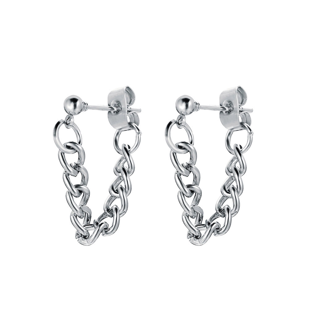 Anting Rantai Rumbai Geometris Bahan Logam Warna Silver Gaya Punk Korea Minimalis Untuk Wanita