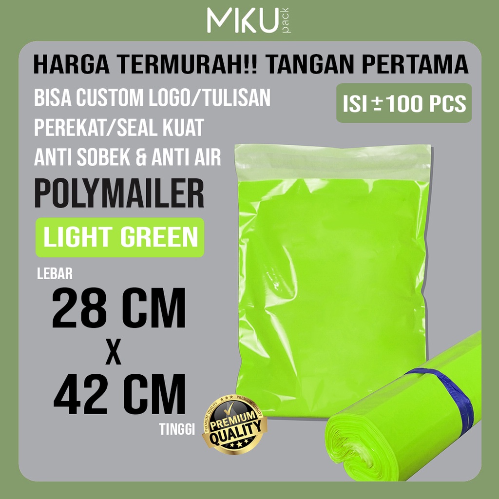 

Plastik Packing Polymailer kemasan olshop 28x42cm isi 100 lembar - Hijau Muda