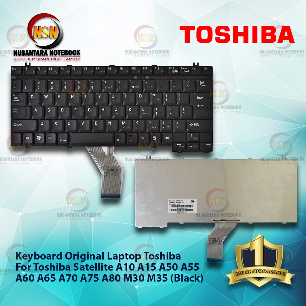 Keyboard Toshiba Satellite A10 A15 A50 A55 A60 A65 A70 A75 A80 M30 M35 Qosmio E15 G15 F15 - Hitam