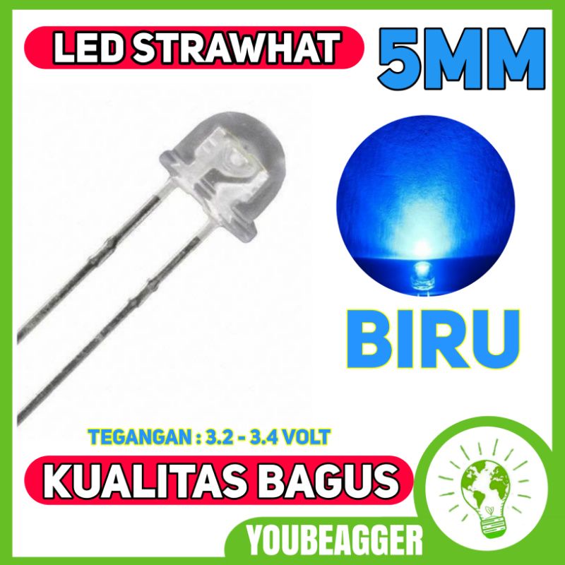 Led strawhat 5mm warna biru