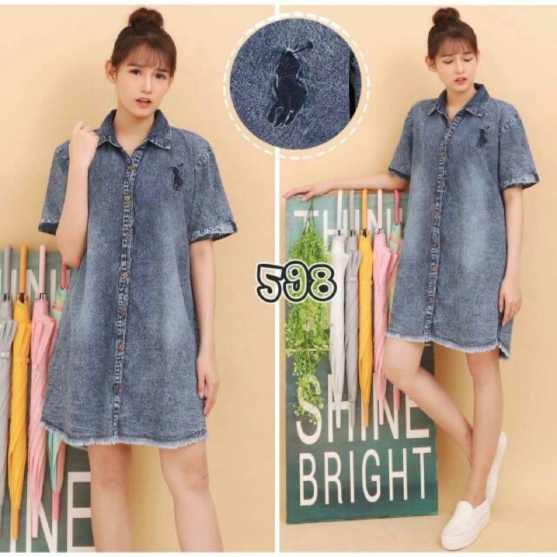 Dress FASHION.ID90 DRESS WANITA BAHAN JEANS SNOW LENGAN PENDEK LOGO PL LD104 PJ90 FIT TO XL 598 (N4S