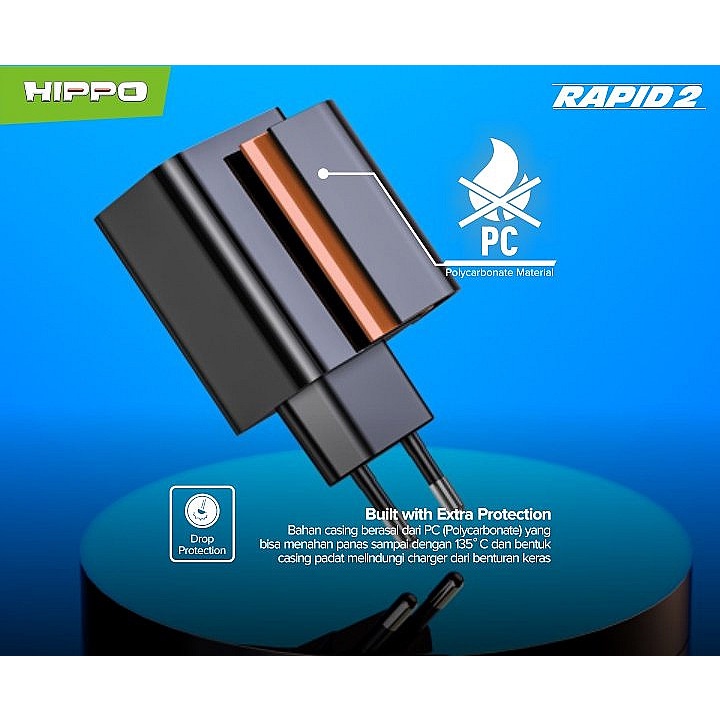 Kepala Charger Hippo Rapid 2 Adaptor Quick Charge 3.0 Adaptor Fast Charging 18W Adapter Qualcomm