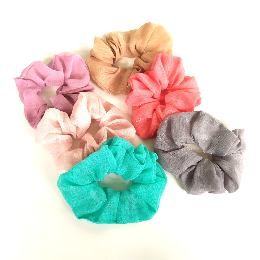 SCRUNCHIE JEPANG CERUTTI SIFON - Polos Gliter - Kuncir Ikat Rambut Scrunchie PREMIUM