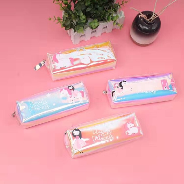 Kotak Pensil Holograpic Hologram Motif Unicorn Girl / Tempat Pensil Peralatan Alat Tulis