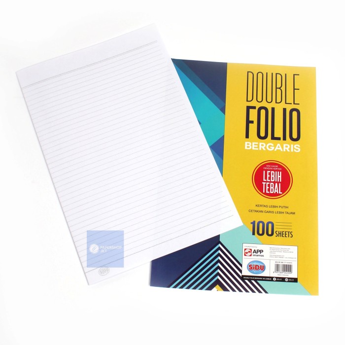

kertas- sinar dunia kertas double folio bergaris 100 lbr sidu / 32 x 42 cm -kertas.