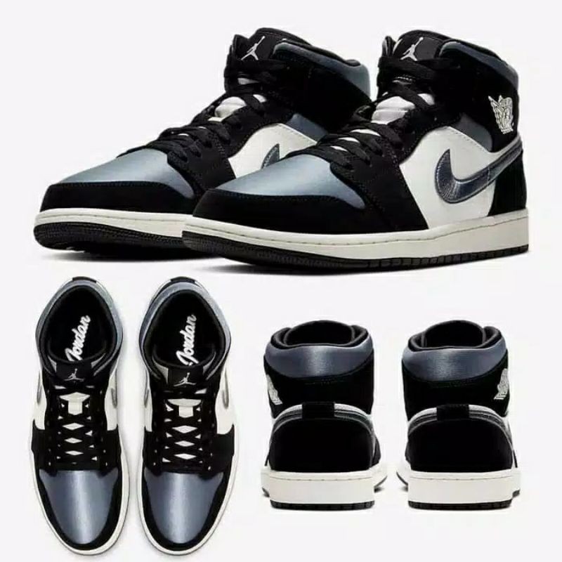 SEPATU NIKE AIR JORDAN 1 MID SE SATIN GREY TOE GRADE ORI LIMITED STOCK
