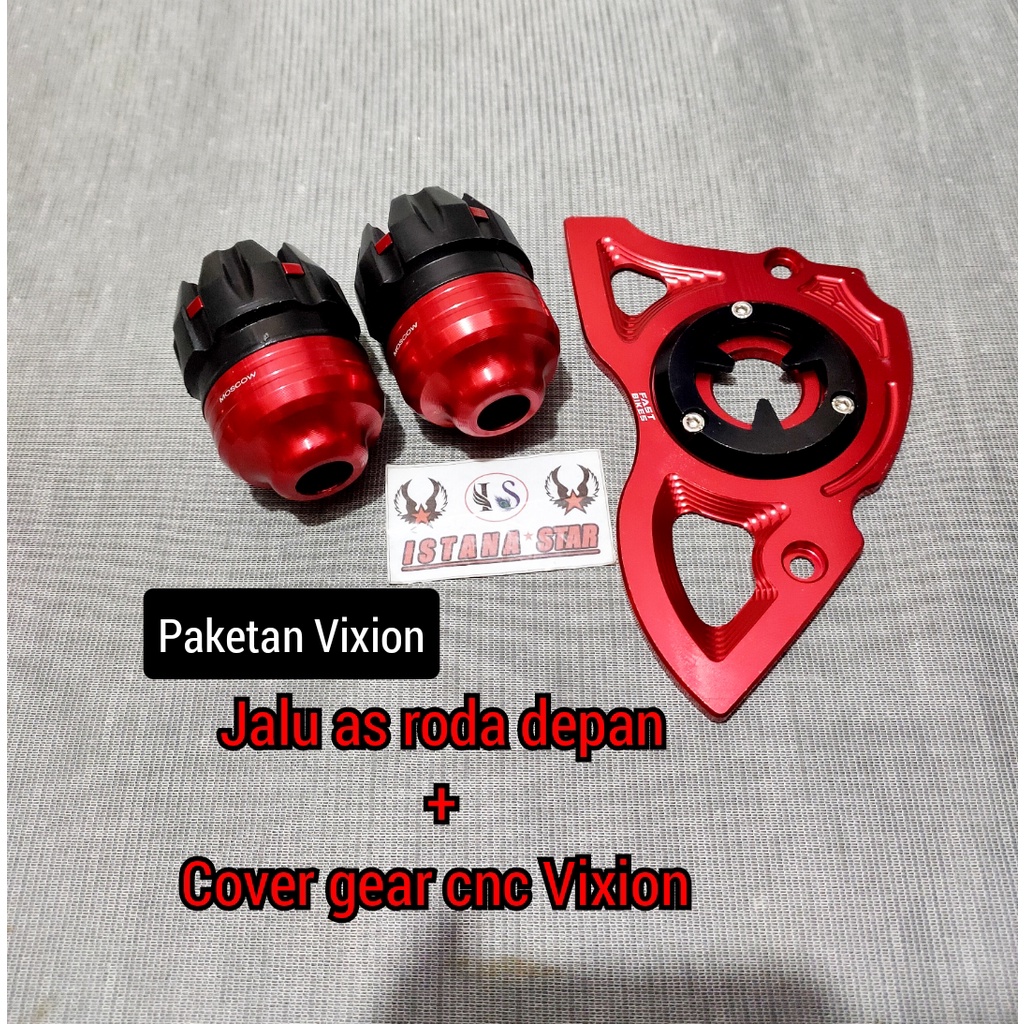 PROMO Cover Gear Depan Full CNC Vixion/MX King/R15/Xabre +Jalu as roda depan/MERAH