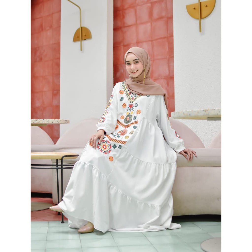 Ramadani Dress Ramadhani dress Gamis Putih Bordir L-XL Jumbo Gamis Bordir Turki Gamis Bordir Bunga
