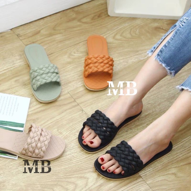 Sandal Slide Wanita Motif Kepang Rambut,Sandal Wanita Motif Jalin,Sandal Import Wanita