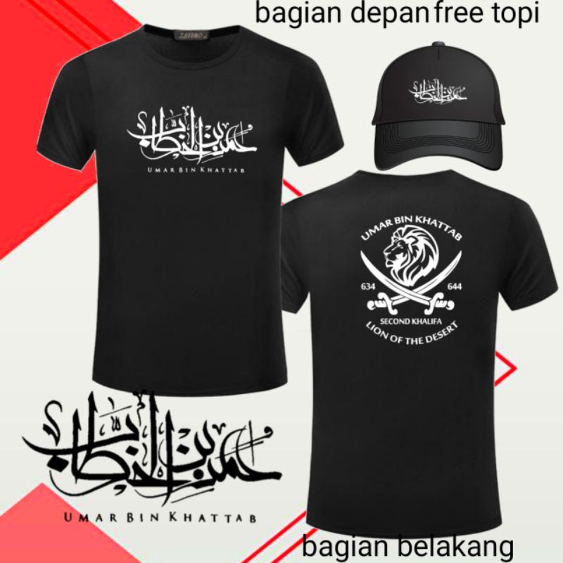 t-shirt kaos bertulisan umar bin Khattab Ra free topi