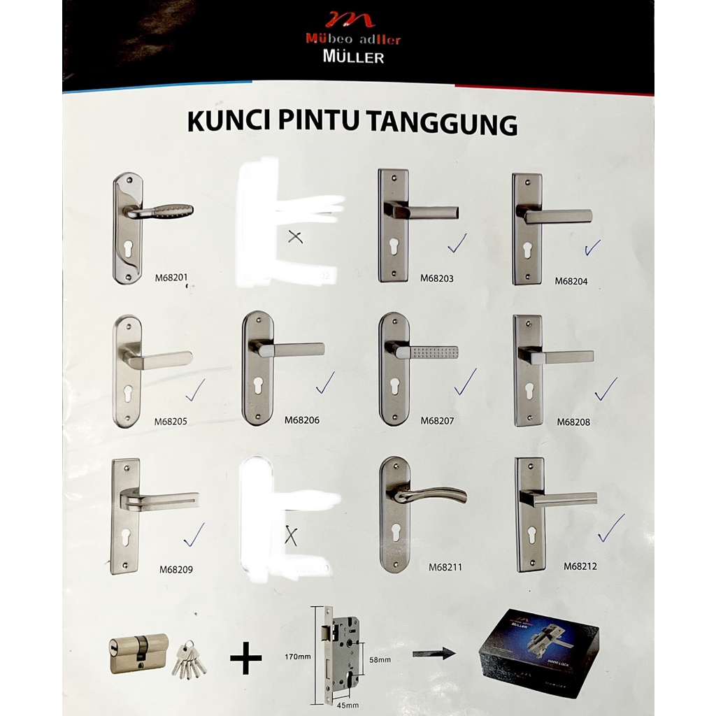 Handle Gagang Kunci Pintu Tanggung Stainless Muller Set