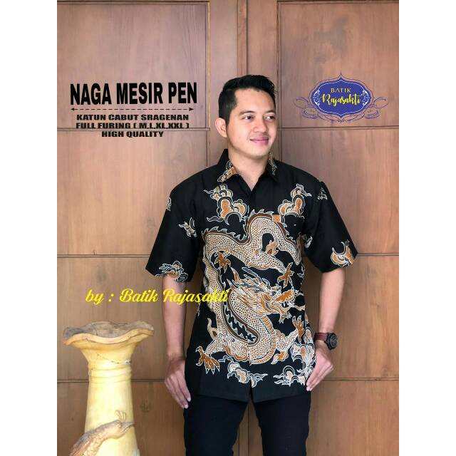 Kemeja Hem Batik Pria Lengan Pendek Motif Naga