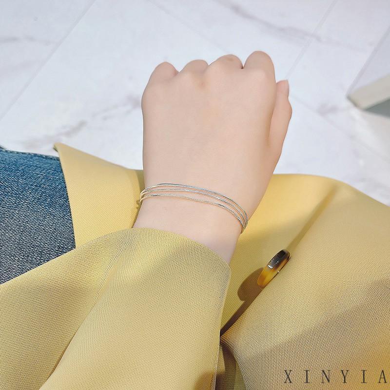 【COD】Gelang Rantai Tulang Ular Tiga Lapis Bahan 925 Sterling Silver Untuk Wanita