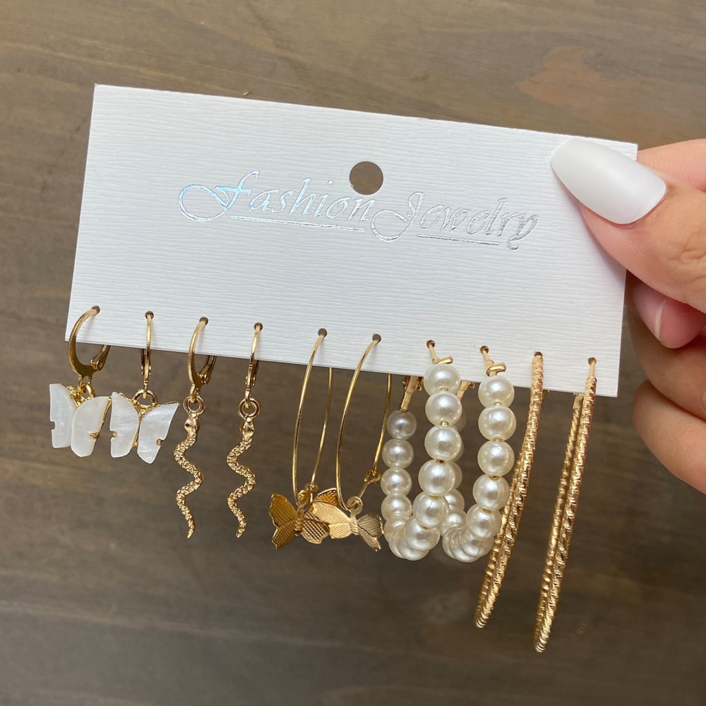 17KM Fashion Pearl Butterfly Earring Set Crystal Tassel Elegant Stud Earrings Gold Earrings Women Jewelry Accessories-39