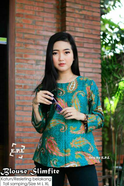 tey-17 Batik wanita ASJ SA HRB026 Kenongo Kemeja Tosca Pendek