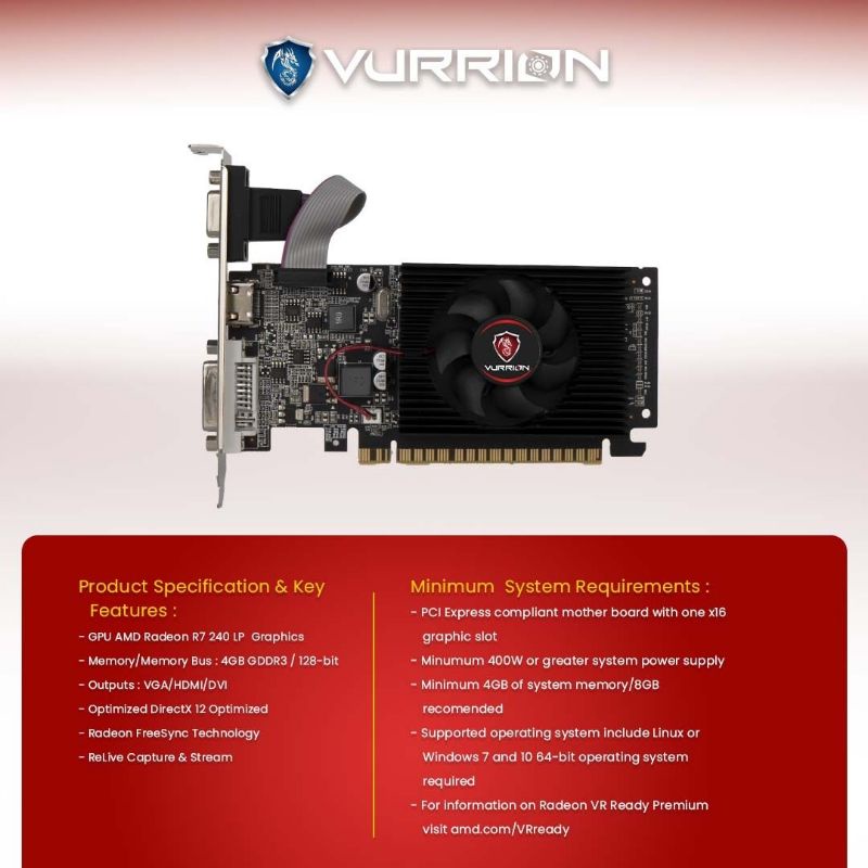 VGA AGS VURRION AMD RADEON R7 240 LP 4GB DDR3 128bit REAL CAPACITY