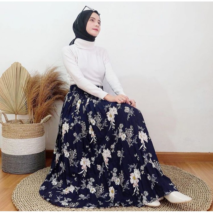 Rok Plisket Premium Motif Bunga | Rok Plisket Premium Motif | Flare Skirt