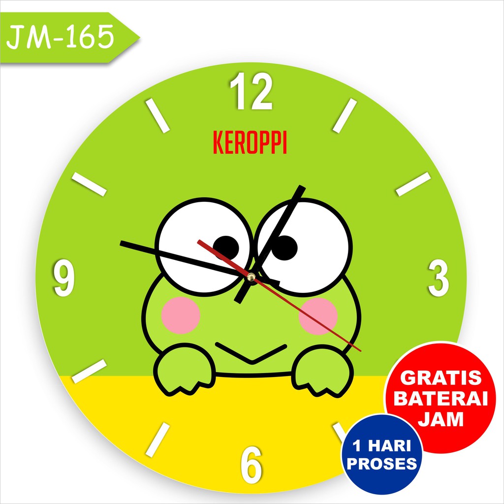 Jam Dinding Dekorasi Kamar Tidur Perempuan Cewek Kayu Lucu Unik Keroppi Keropi Karopi Hijau Murah  P