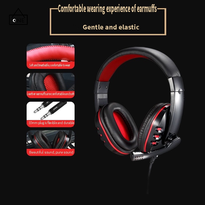 COD❤Headset gaming dengan mic 3.5mm Bass Stereo Kompatibel dengan komputer dan ponsel