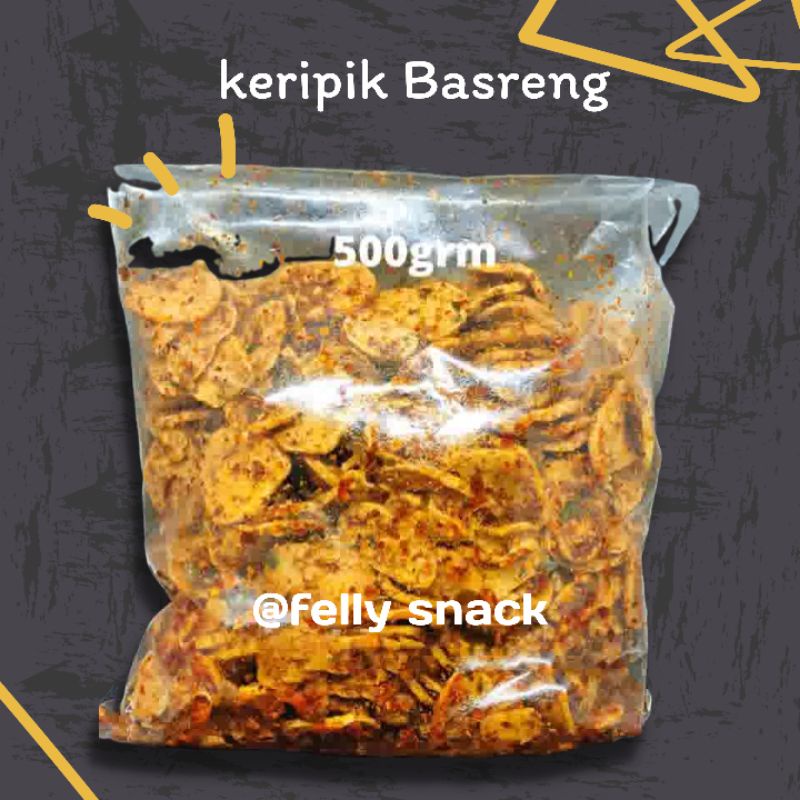 

Keripik Basreng bumbu basah extra daun jeruk netto 500 Gram