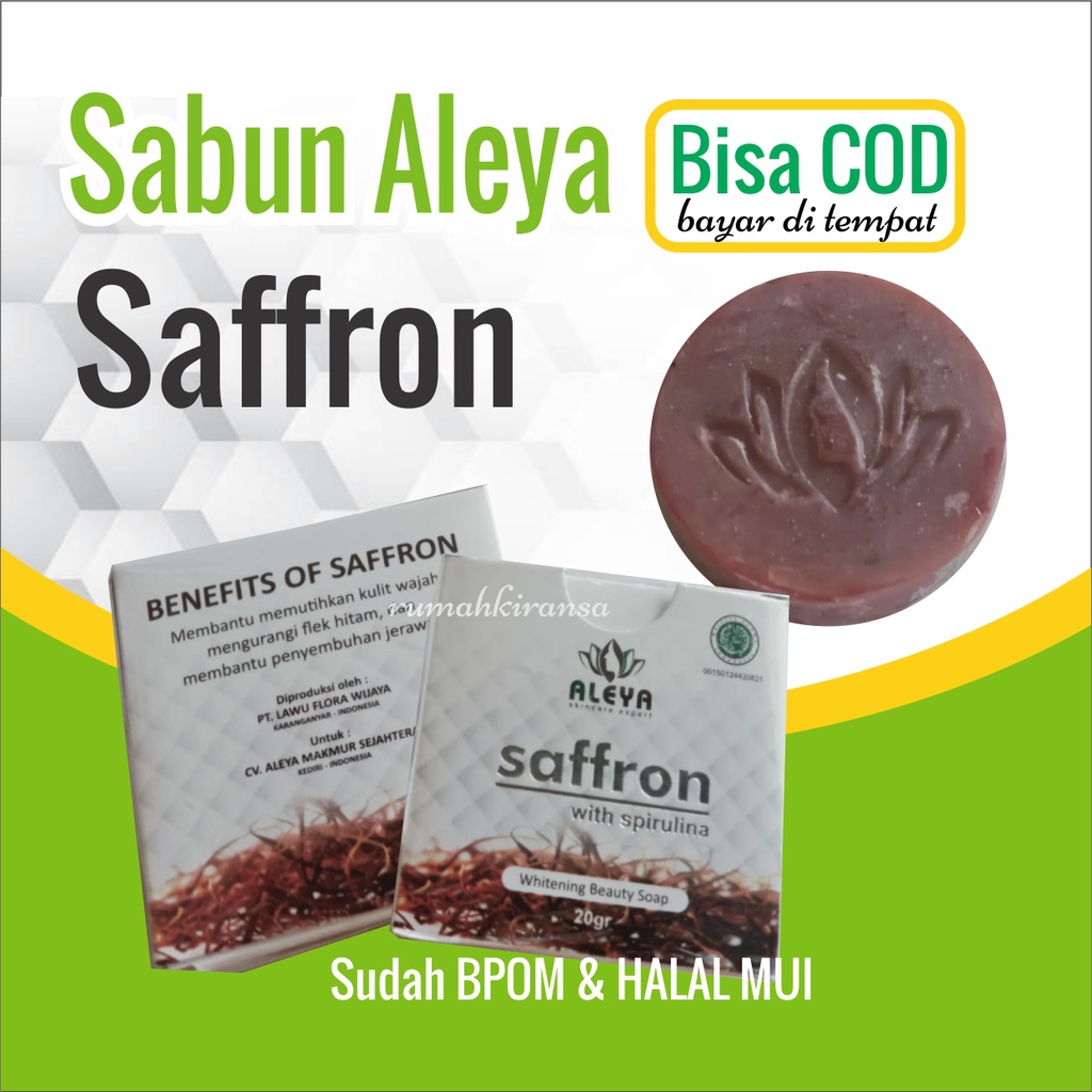 SABUN SAFRON ALEYA BPOM | SABUN SAFFRON ALEYA | SABUN WAJAH ALEYA | SABUN GLOWING ORIGINAL 100% PEMUTIH WAJAH